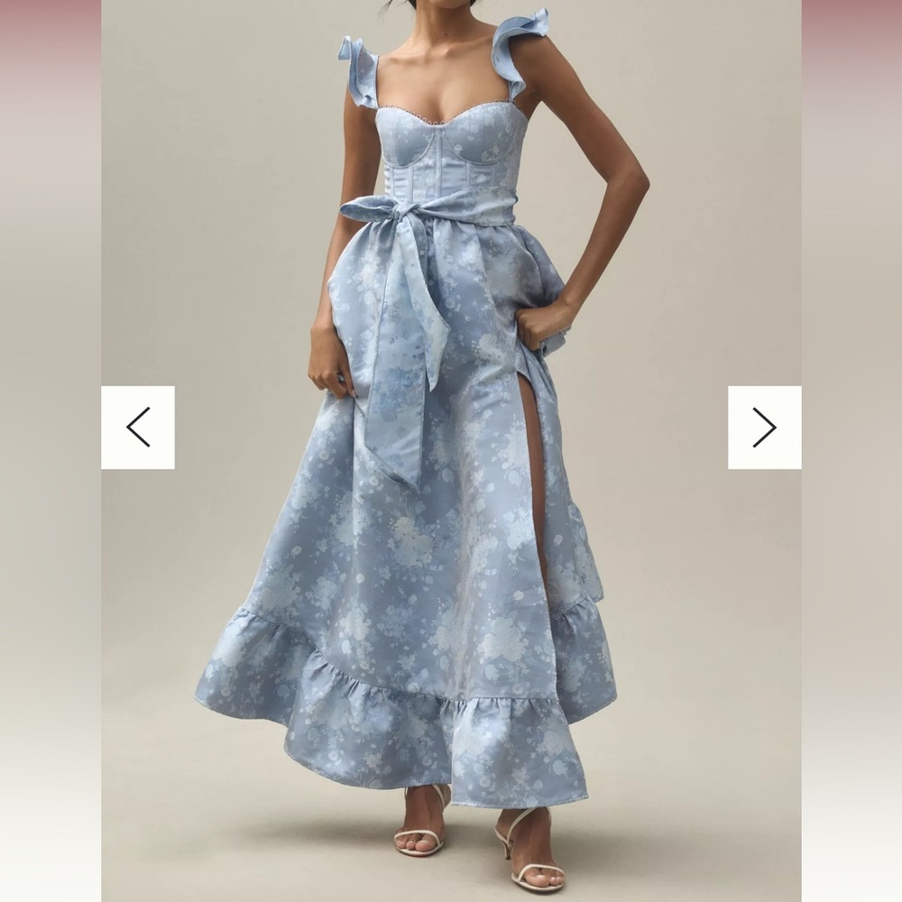 V Chapman Veronica Corset Ruffle Side-Slit Dress